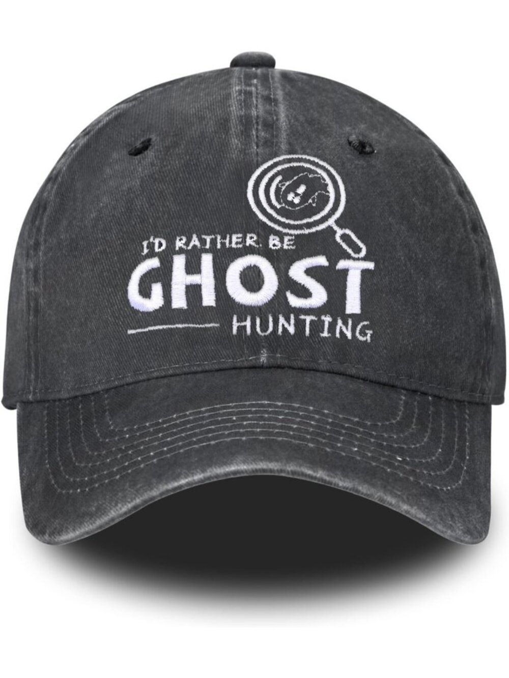 Unisax Black Ghost Embroidered Vintage Adjustable Washed Distressed Baseball Hat